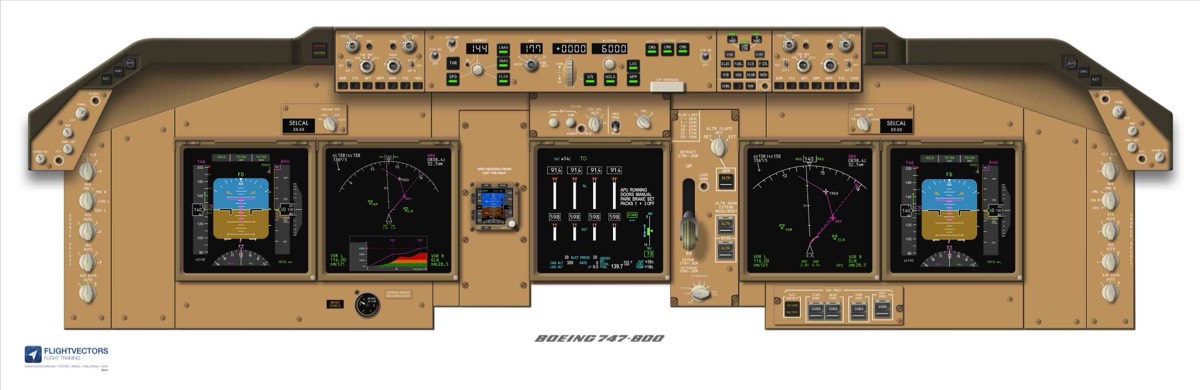 B747-800 Cockpit Poster Instrument Panel